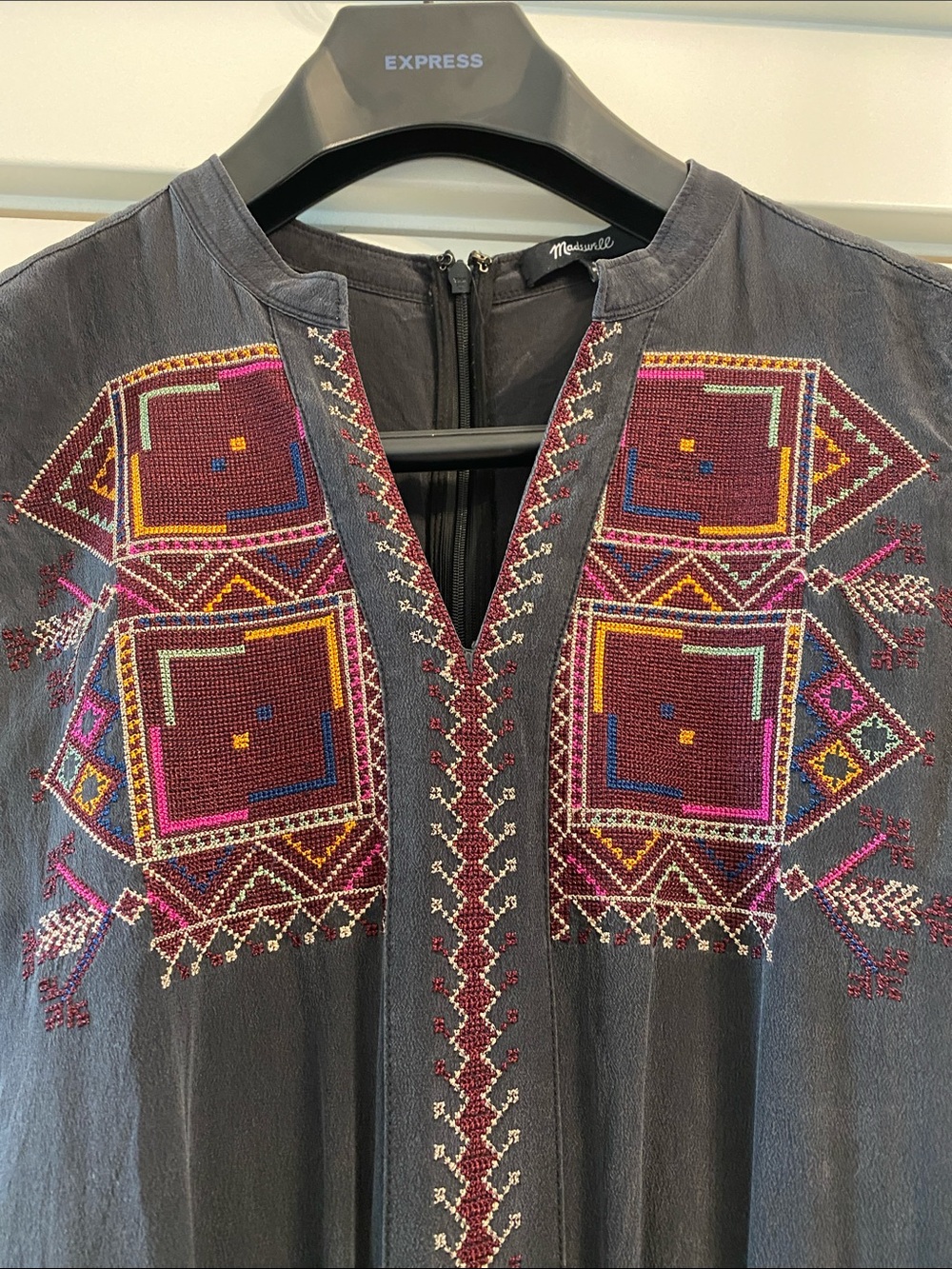 Madewell Embroidered Folkway Silk Jumpsuit Black Boho Size 00